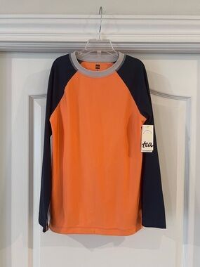 Tea Collection Orange with Navy Raglan Long Sleeves Rash Guard Swim Top